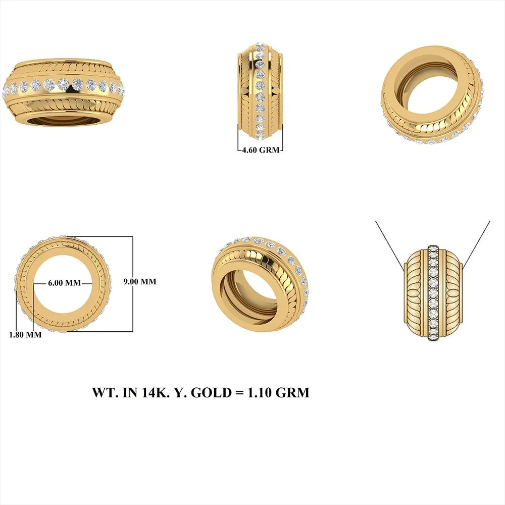 14k Gold Diamon Rondelle Bead / Roundel Bead 5.30x9mm