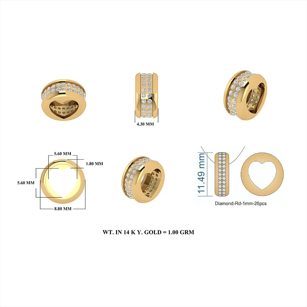 14k Gold Diamon Rondelle Bead / Roundel Bead 5.30x9mm