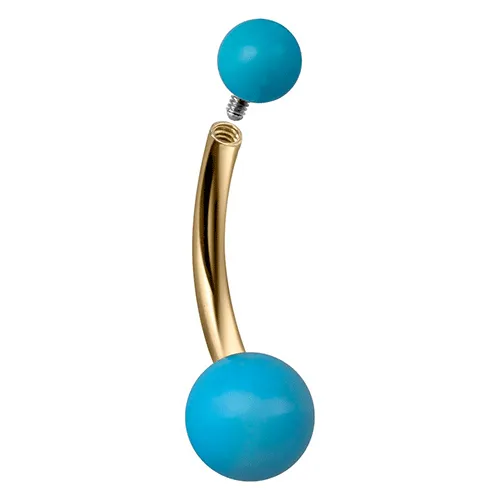 14K Solid Gold Turquoise Navel Piercing Bars