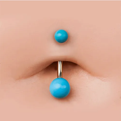 14K Solid Gold Turquoise Navel Piercing Bars