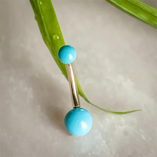 14K Solid Gold Turquoise Navel Piercing Bars