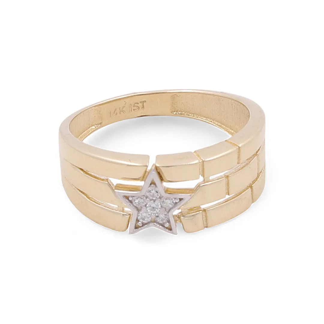 14K Yellow Gold Star Women's Ring with Cubic Zirconias