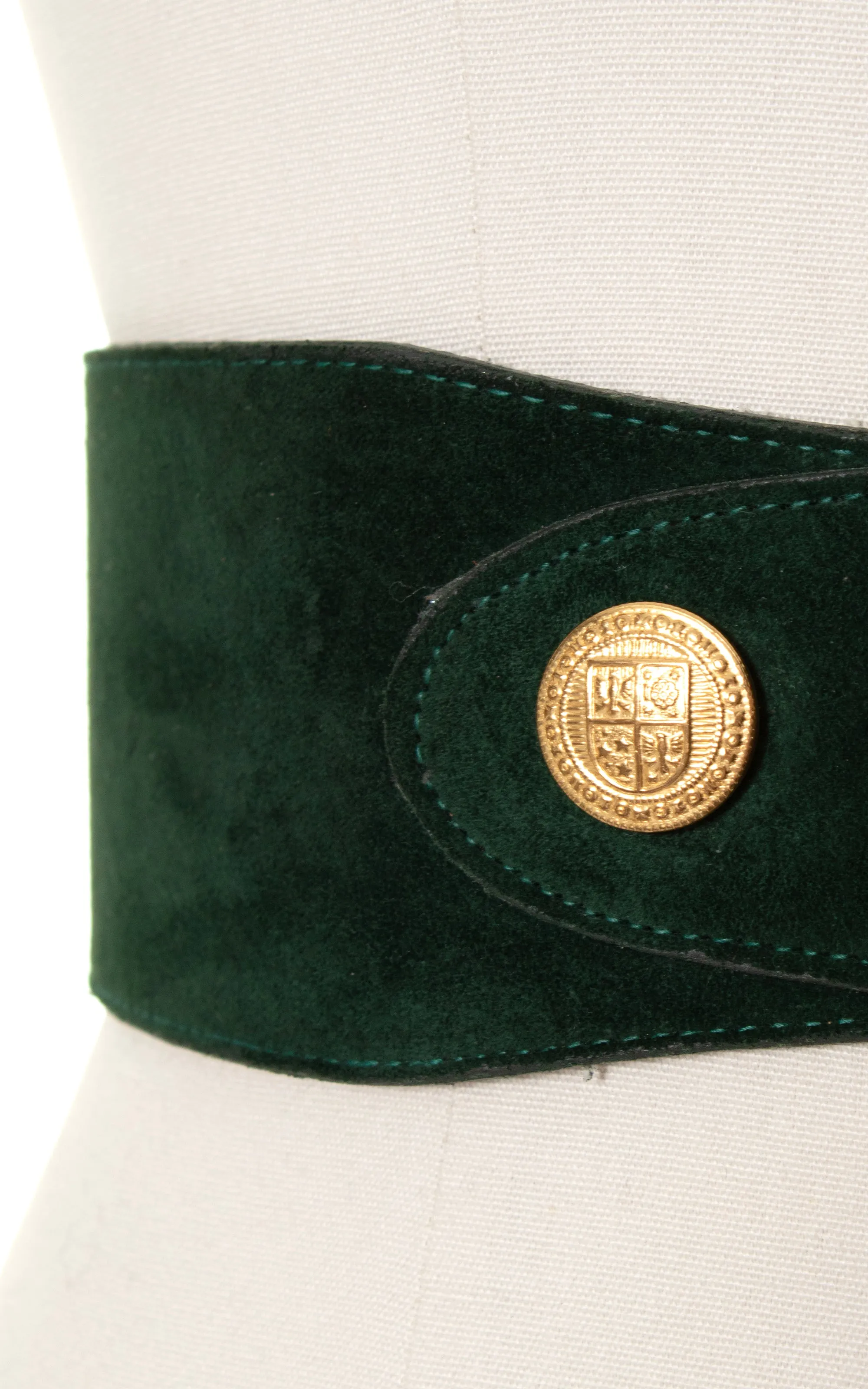 1980s Buttoned Forest Green Suede Cinch Belt |small/medium