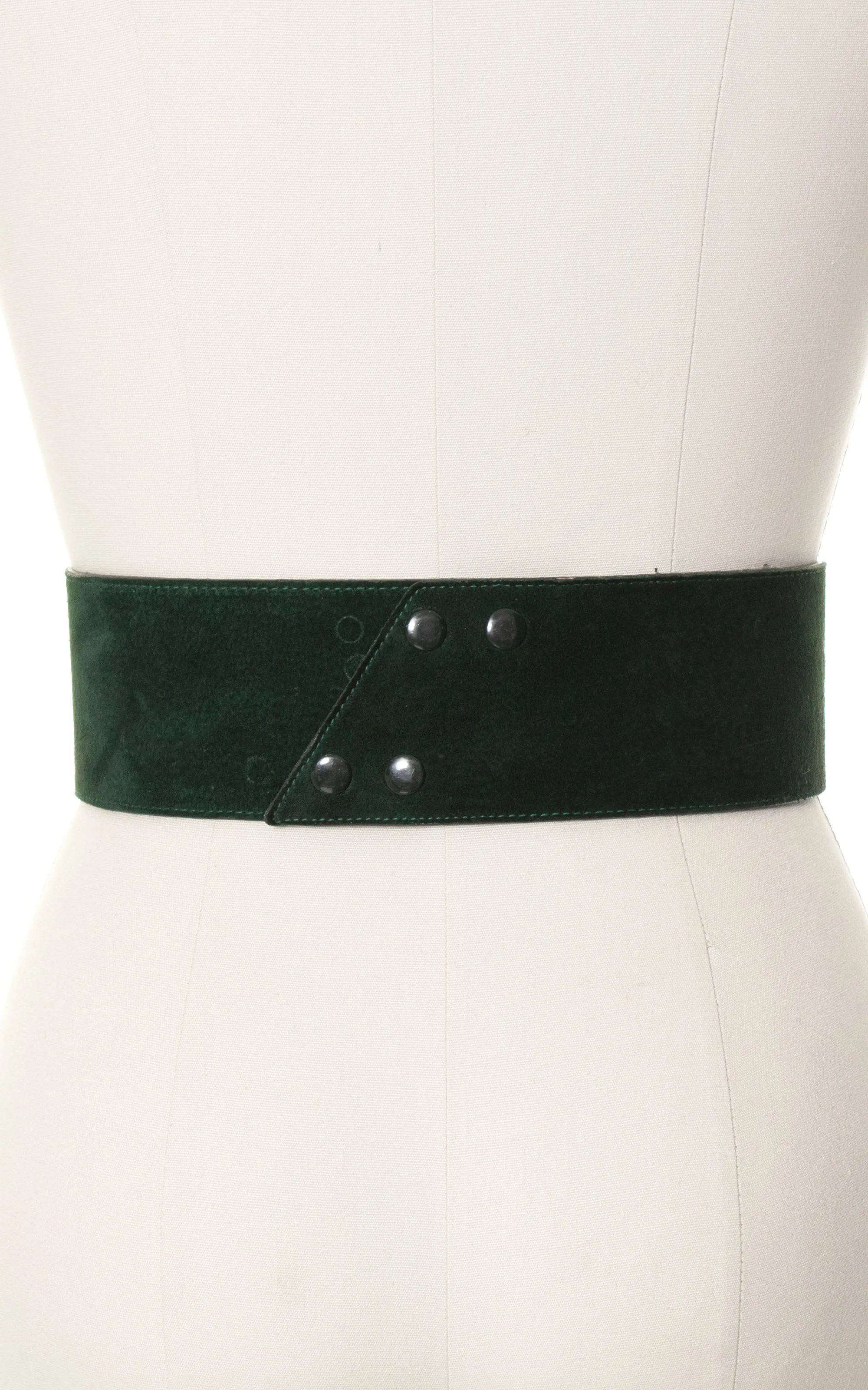 1980s Buttoned Forest Green Suede Cinch Belt |small/medium