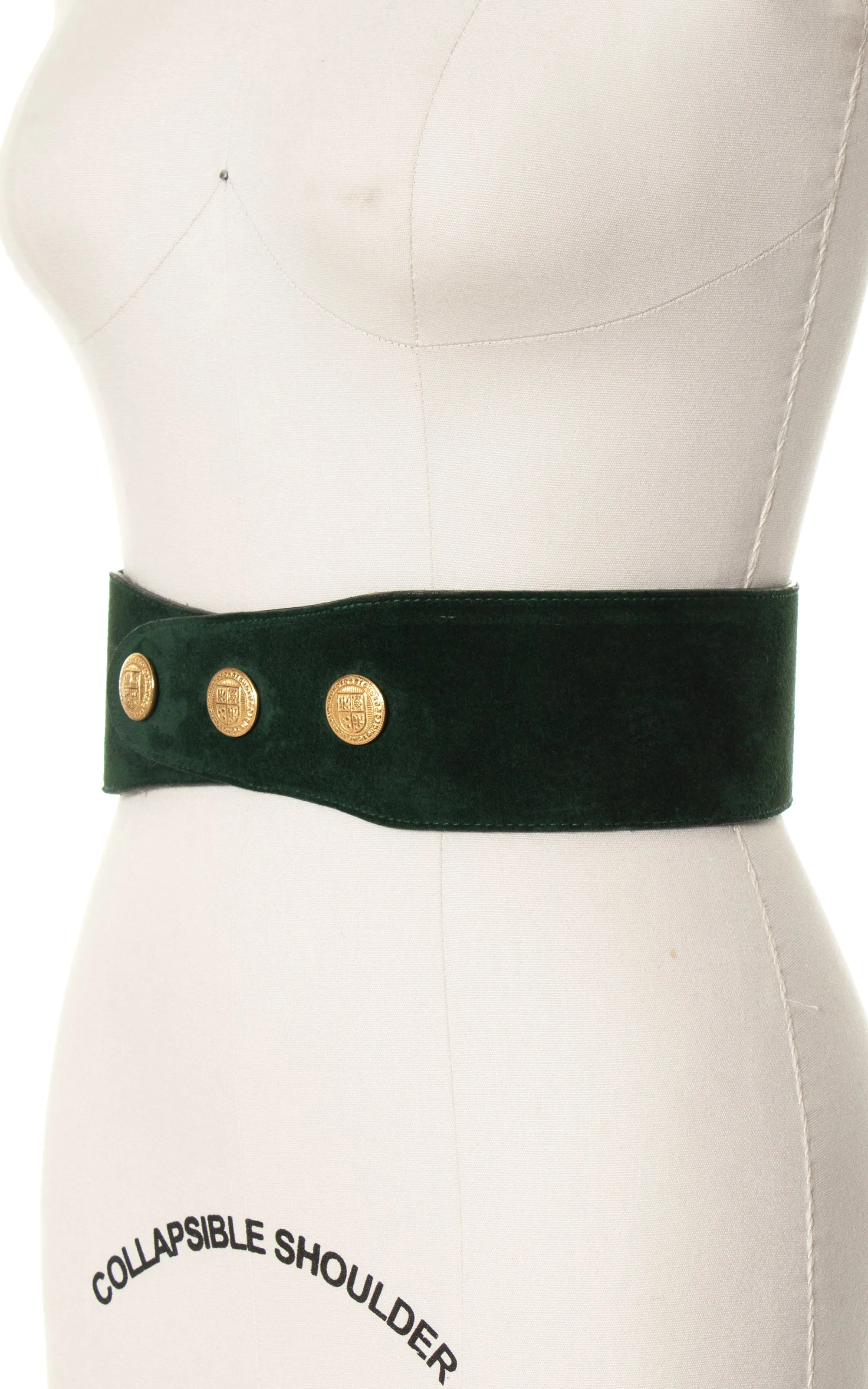1980s Buttoned Forest Green Suede Cinch Belt |small/medium