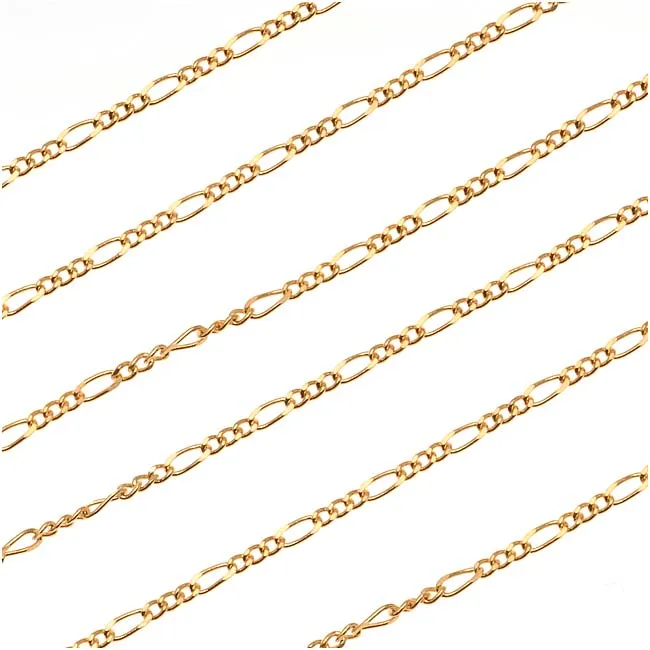 22K Gold Plated Figaro Chain, 4mm x 1.5mm, by the Foot