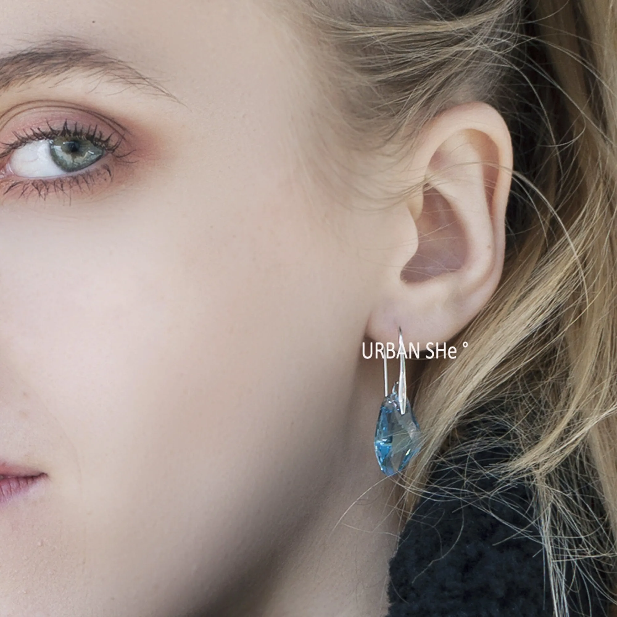 925 Sterling Silver Geometric Diamond Crystal Drop Earrings made with Swarovski Elements