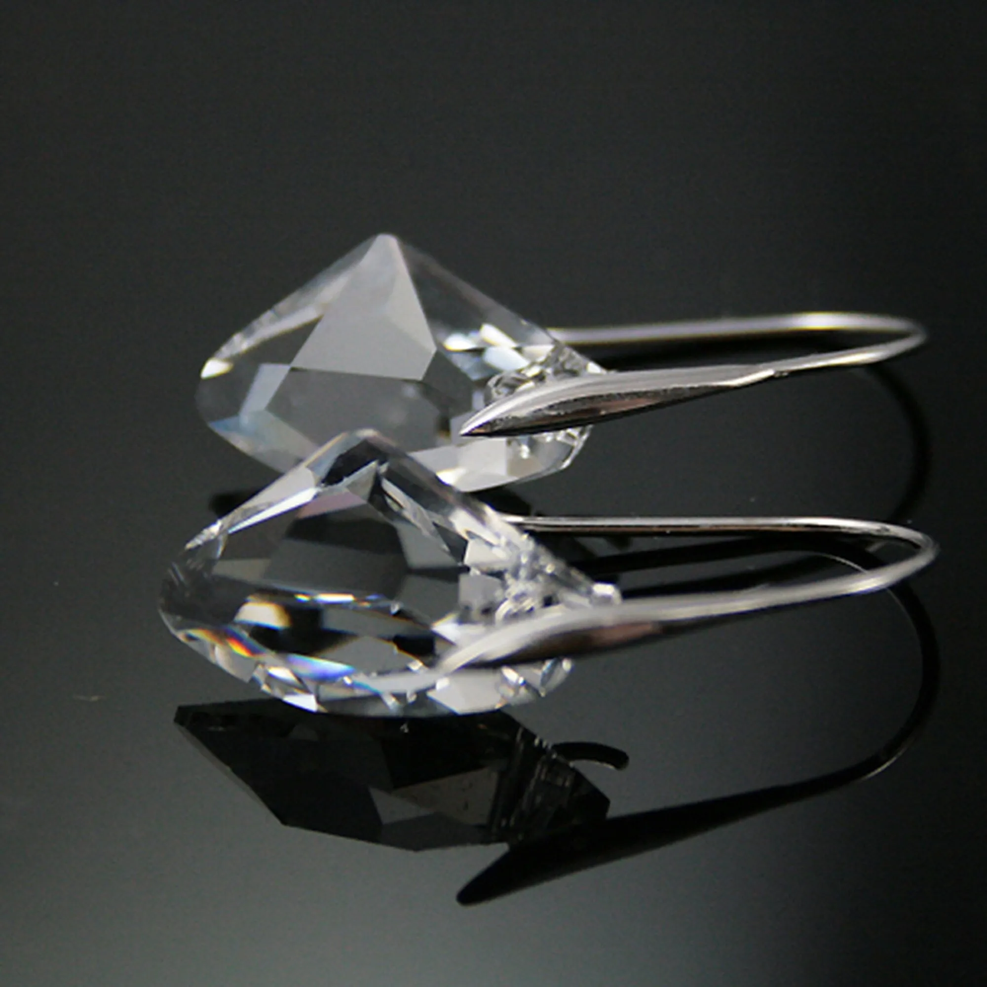 925 Sterling Silver Geometric Diamond Crystal Drop Earrings made with Swarovski Elements