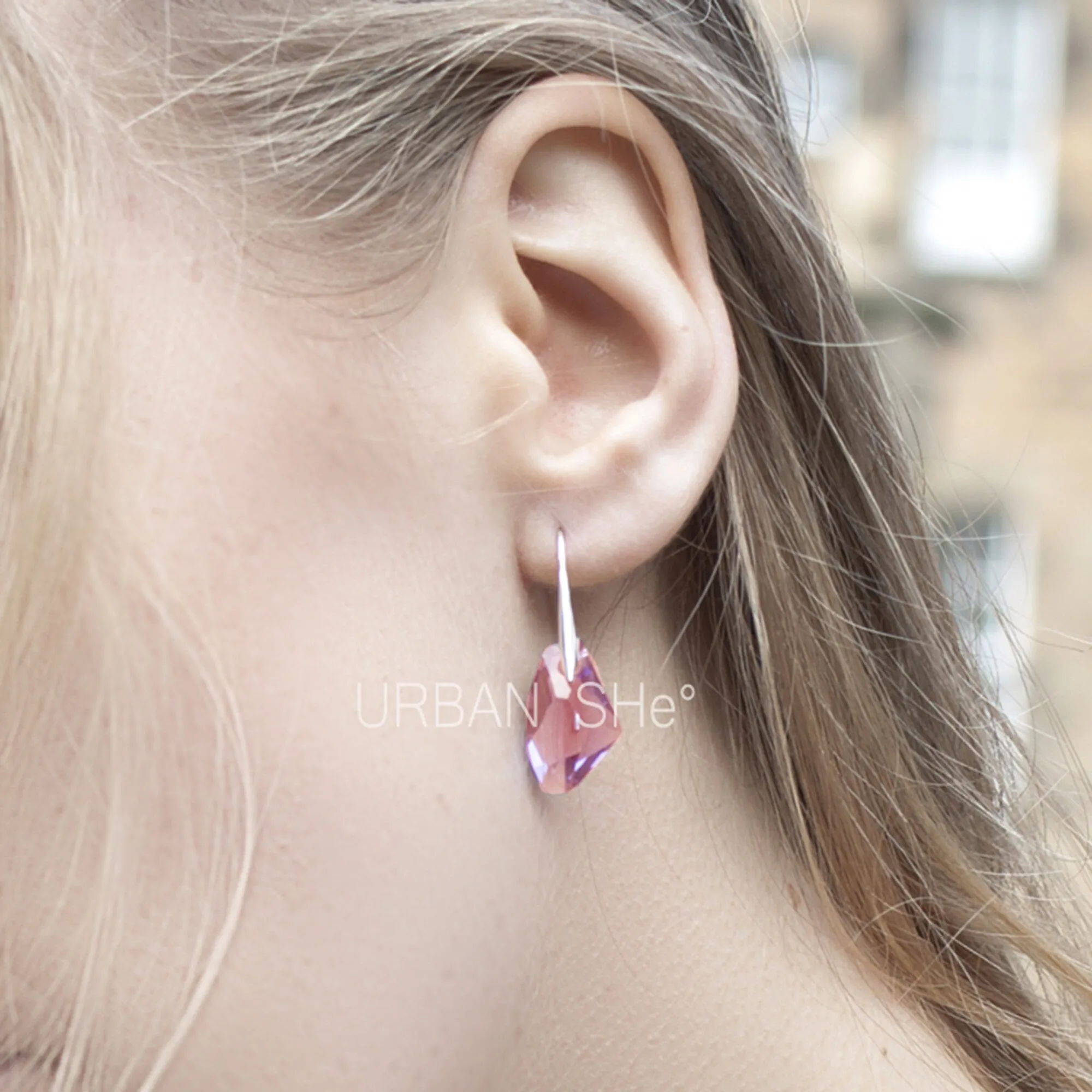 925 Sterling Silver Geometric Diamond Crystal Drop Earrings made with Swarovski Elements