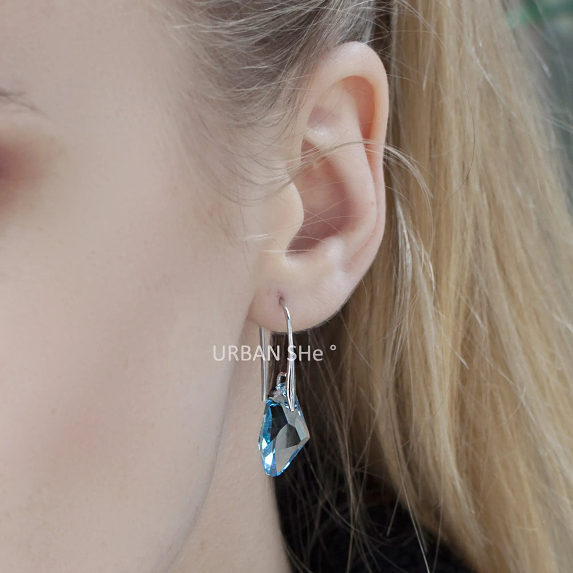 925 Sterling Silver Geometric Diamond Crystal Drop Earrings made with Swarovski Elements