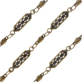 Antiqued Brass Chain, Tribal Filigree Link & Connector, 15.5mm, by the Foot