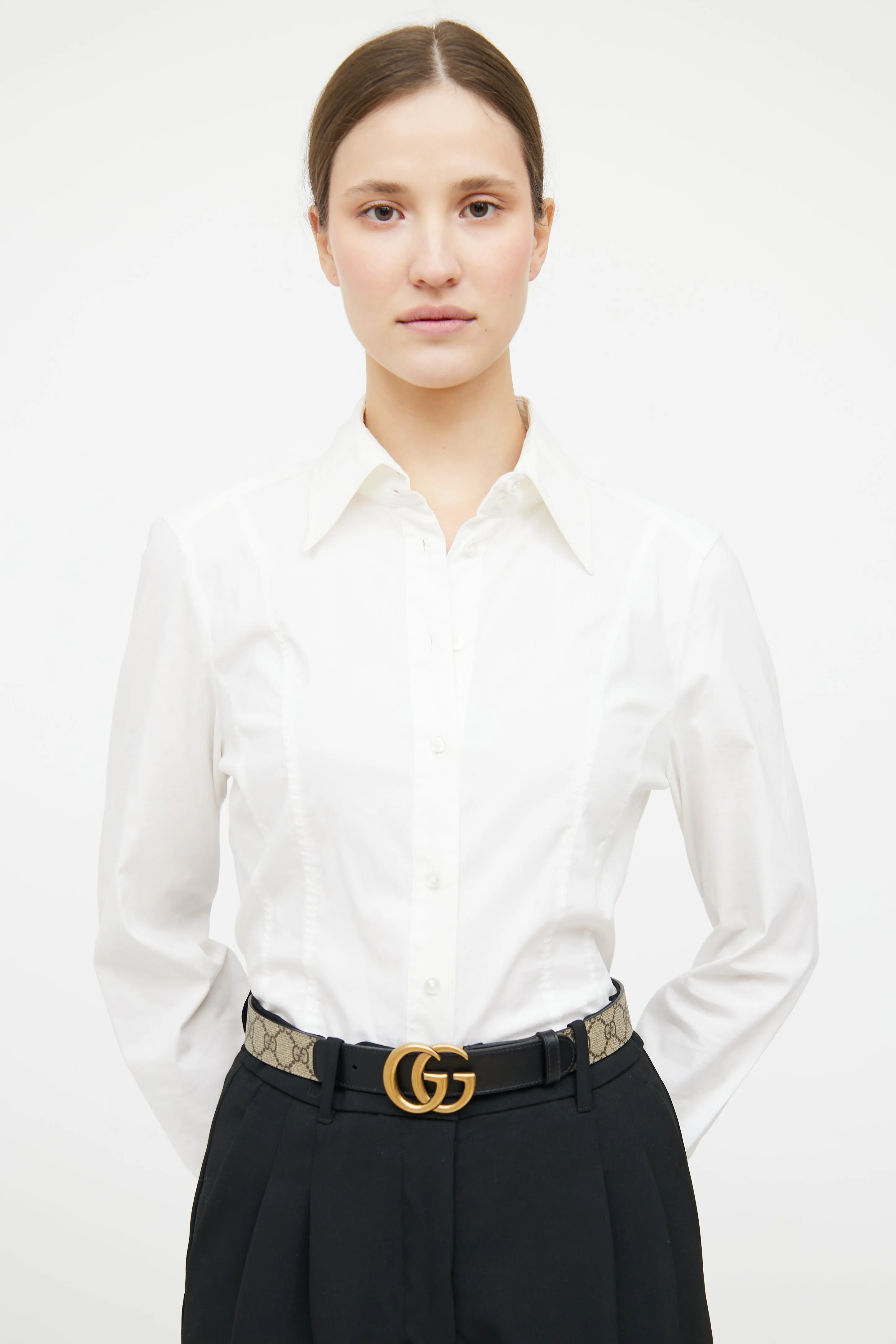 Beige & Black Leather Marmont Monogram Belt