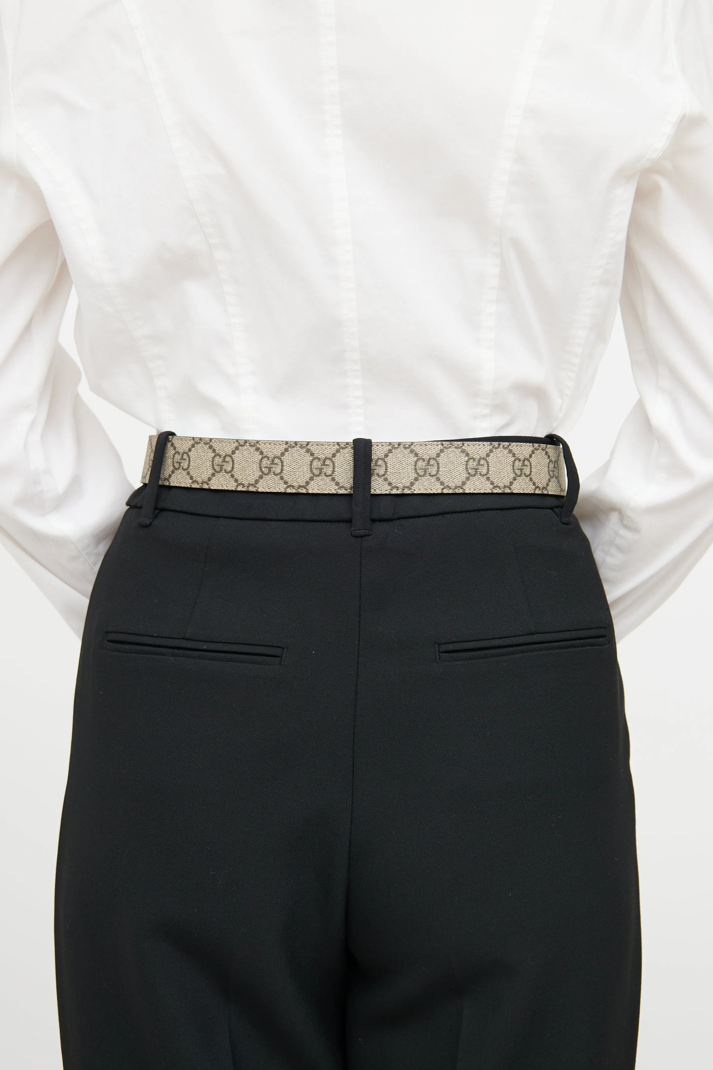 Beige & Black Leather Marmont Monogram Belt
