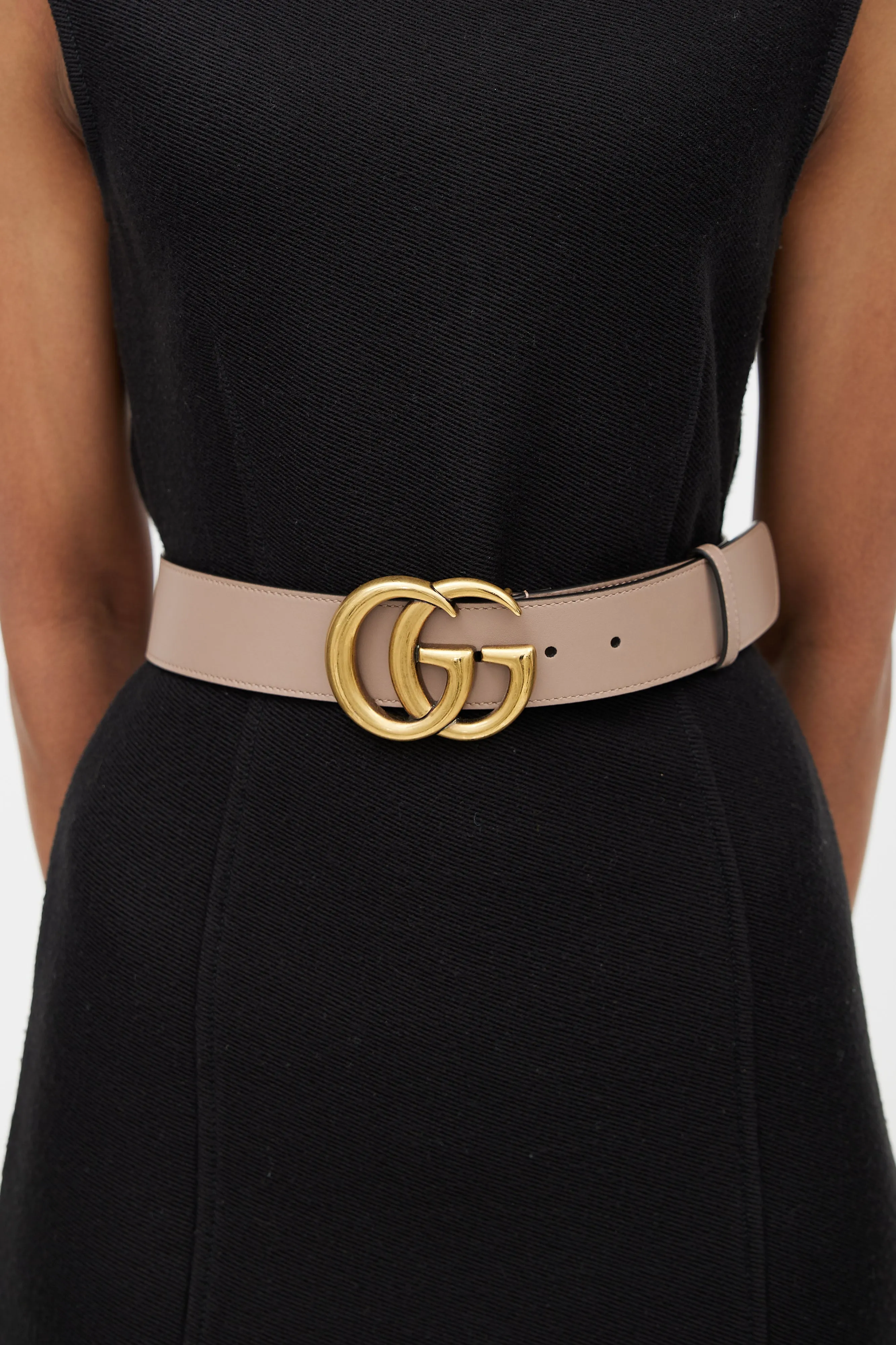 Beige & Gold Marmont Leather Belt