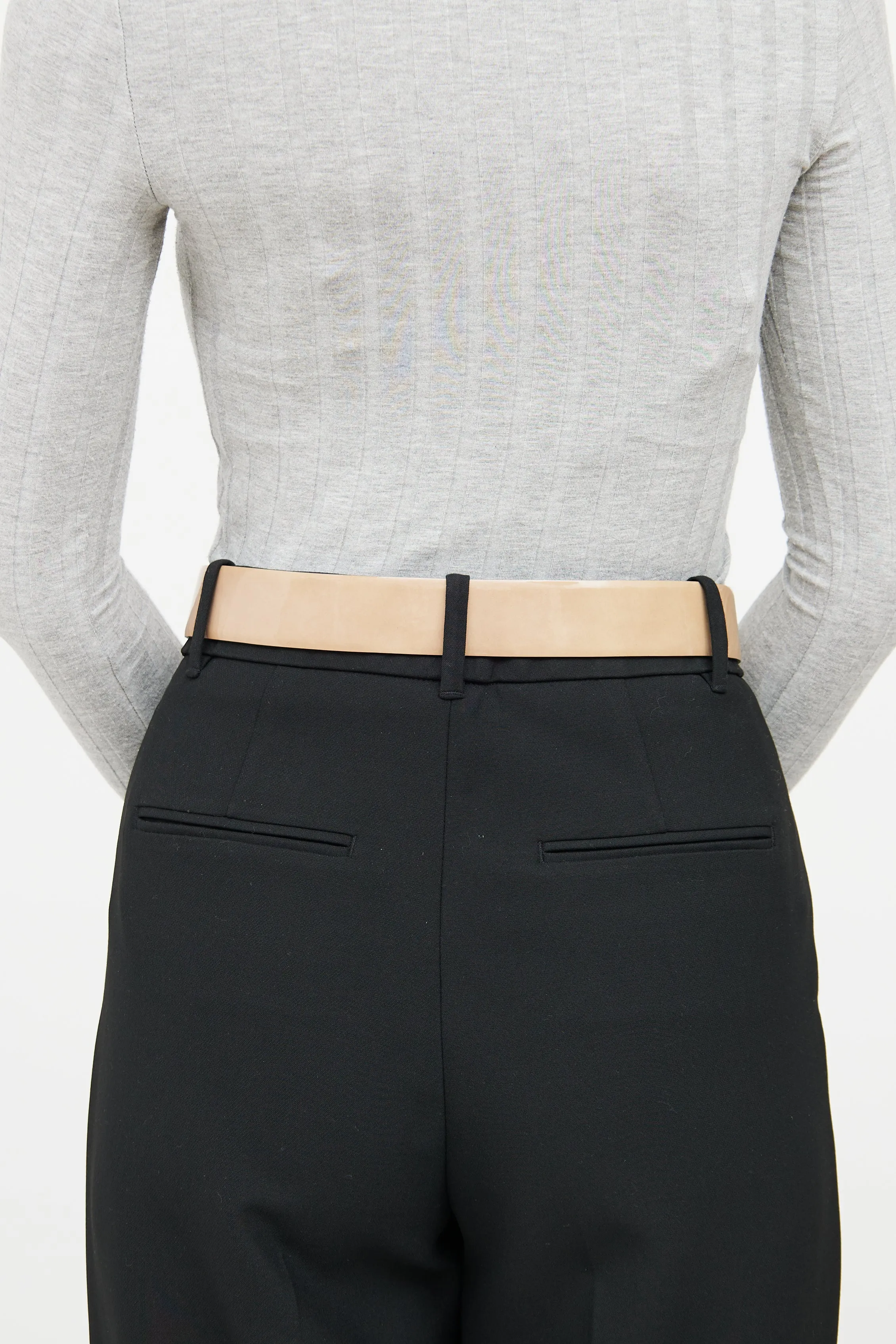 Beige Patent Leather Bow Belt
