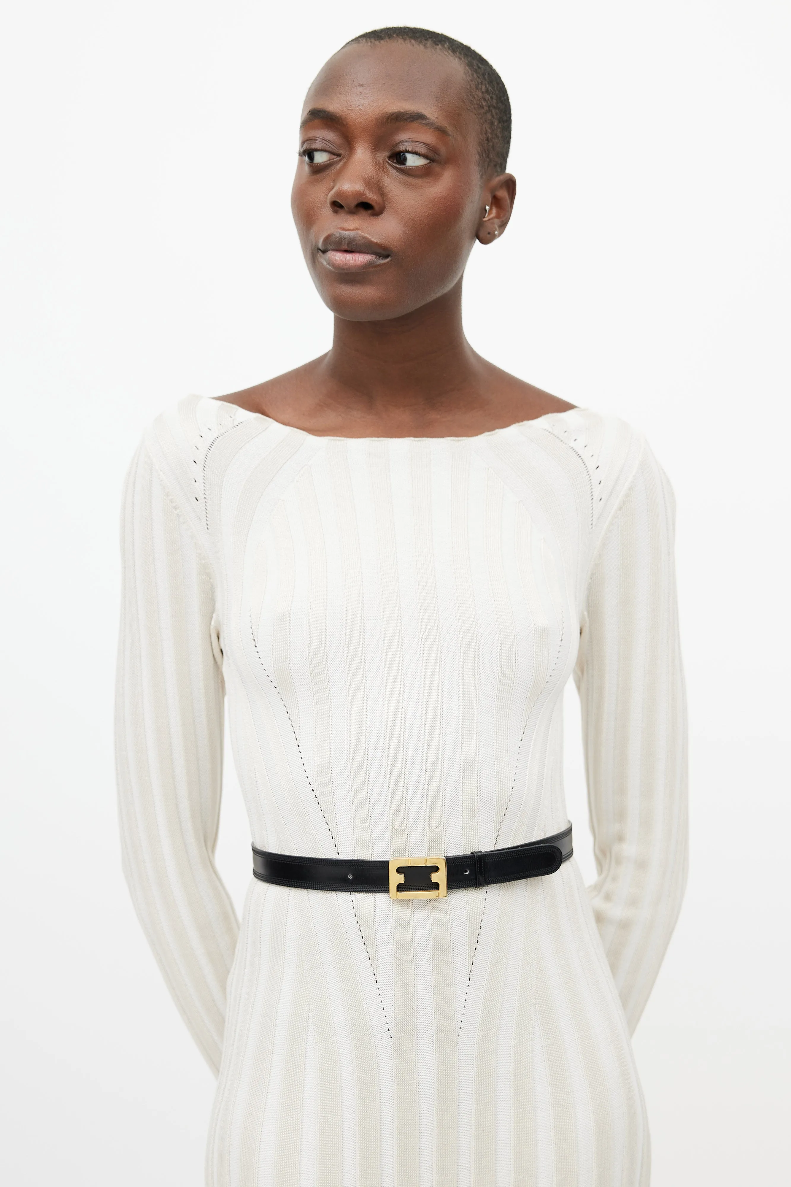 Black & Gold Leather F Belt