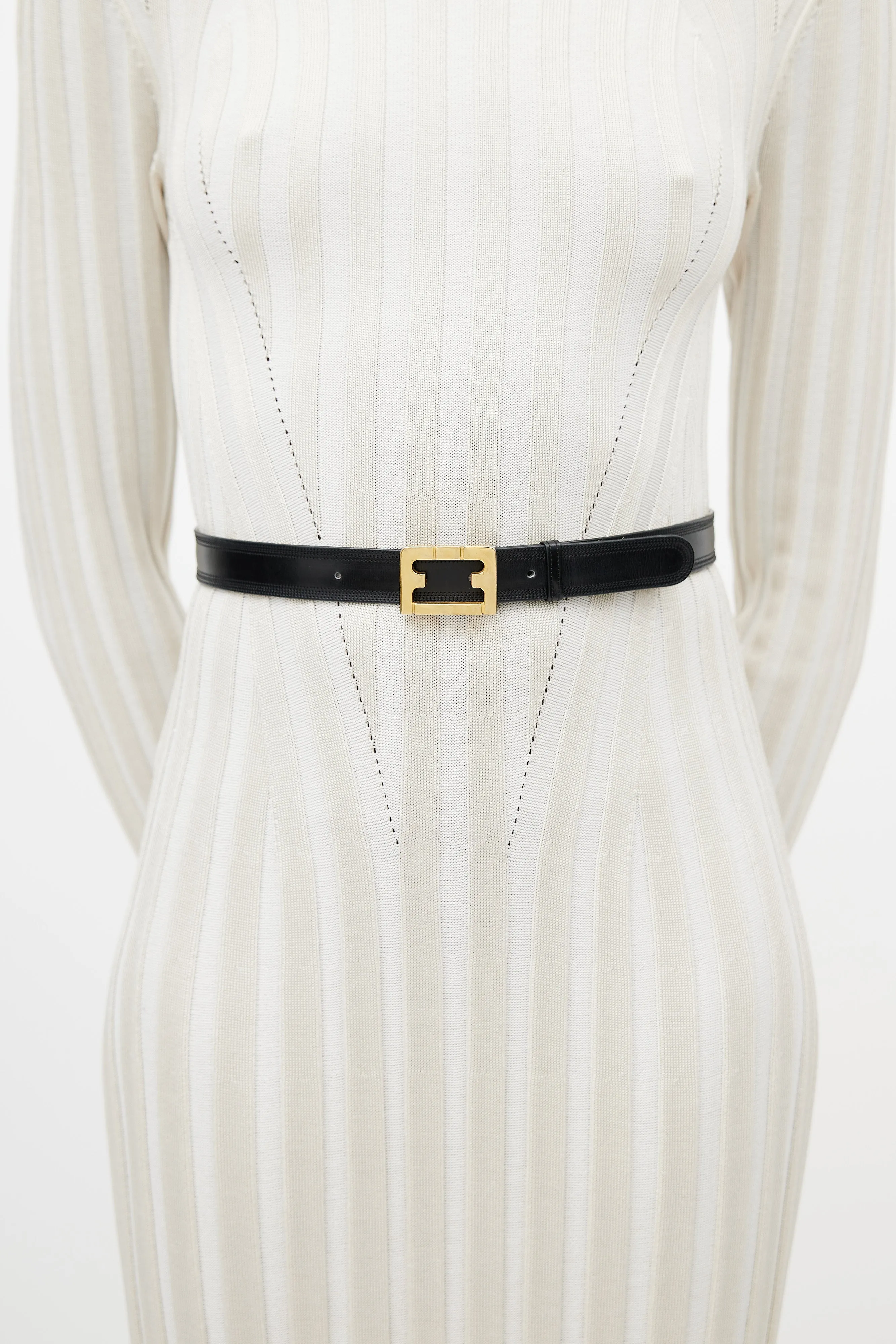 Black & Gold Leather F Belt