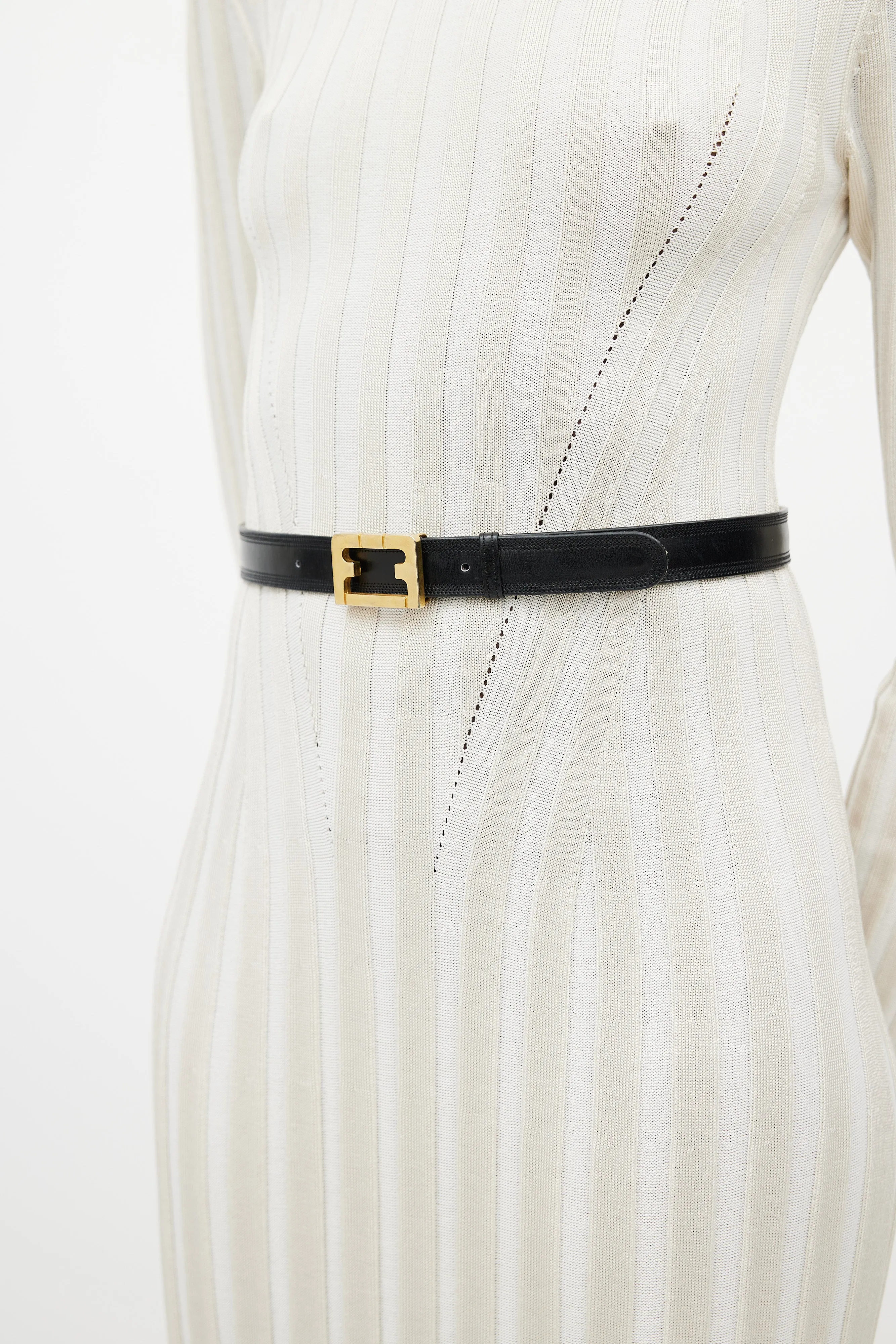 Black & Gold Leather F Belt