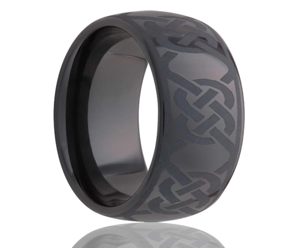 Black Laser Engraved Infinity Knot Ceramic Ring