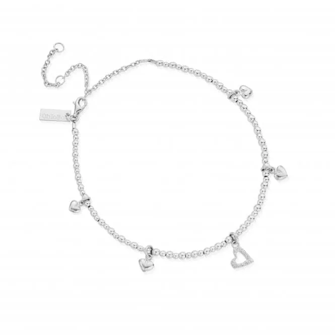 CHLOBO Sterling Silver Mini Cute Multi Heart Anklet