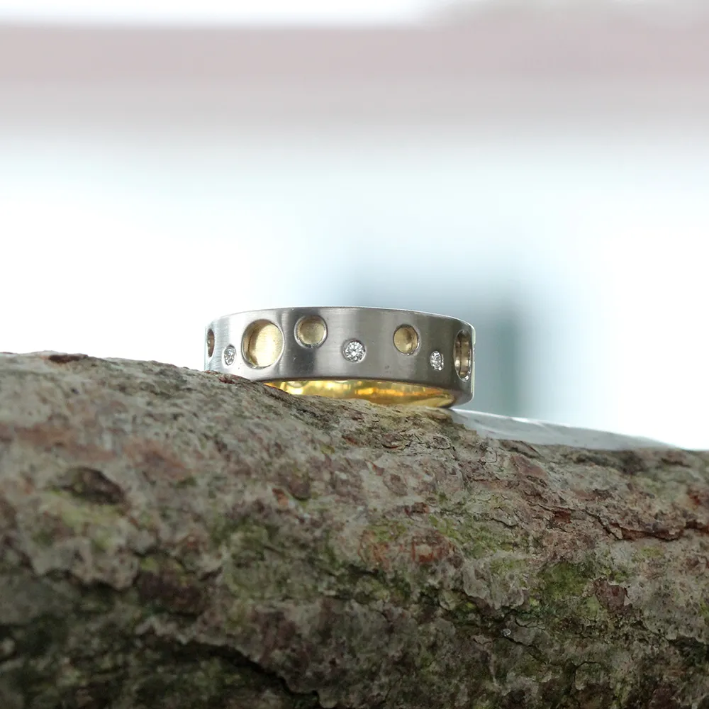 Chris Ploof 18K Yellow and White Gold Diamond Dot Ring