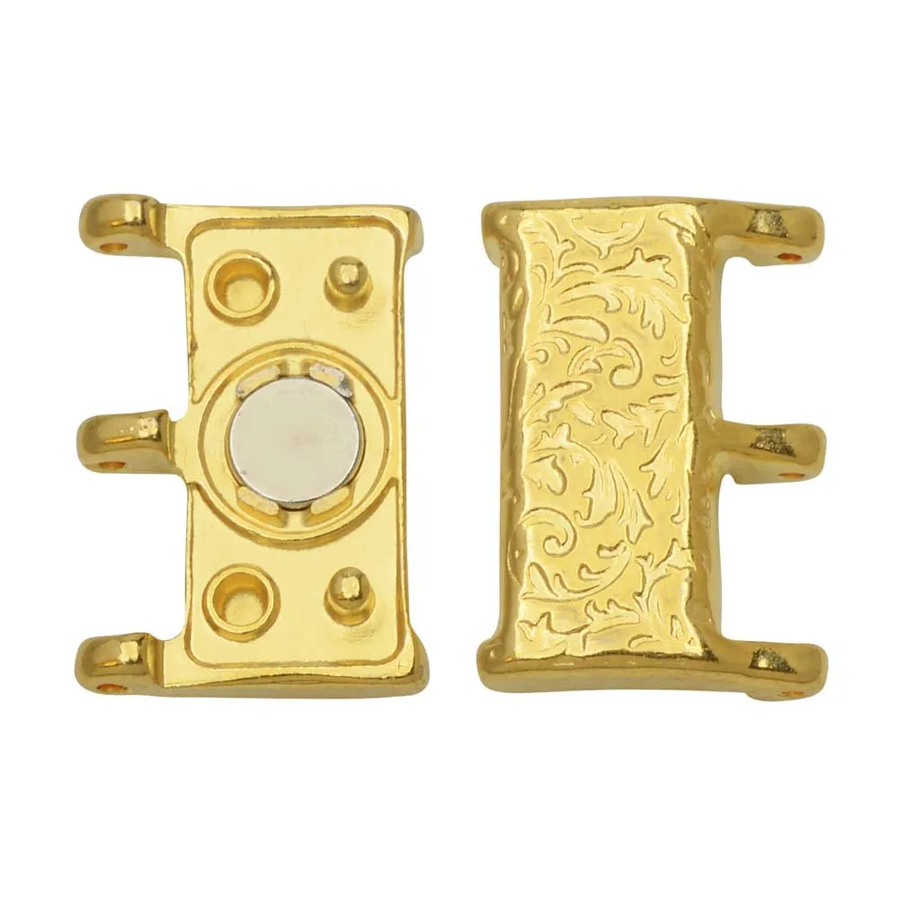 Cymbal Magnetic Clasps for 8/0 Delica & Round Beads, Nisidia III, Rectangle 16x20mm,  1 Set, 24k Gold Plated