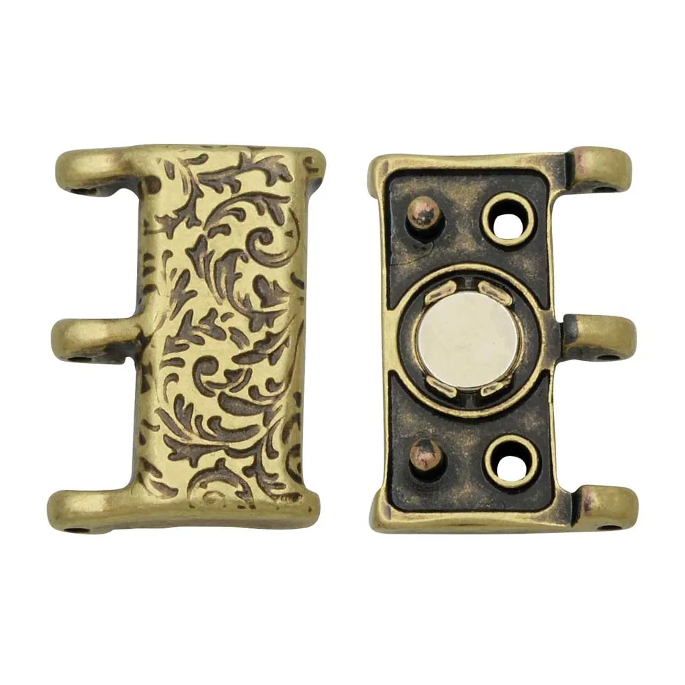 Cymbal Magnetic Clasps for 8/0 Delica & Round Beads, Nisidia III, Rectangle 16x20mm,  1 Set, Antiqued Brass Plated