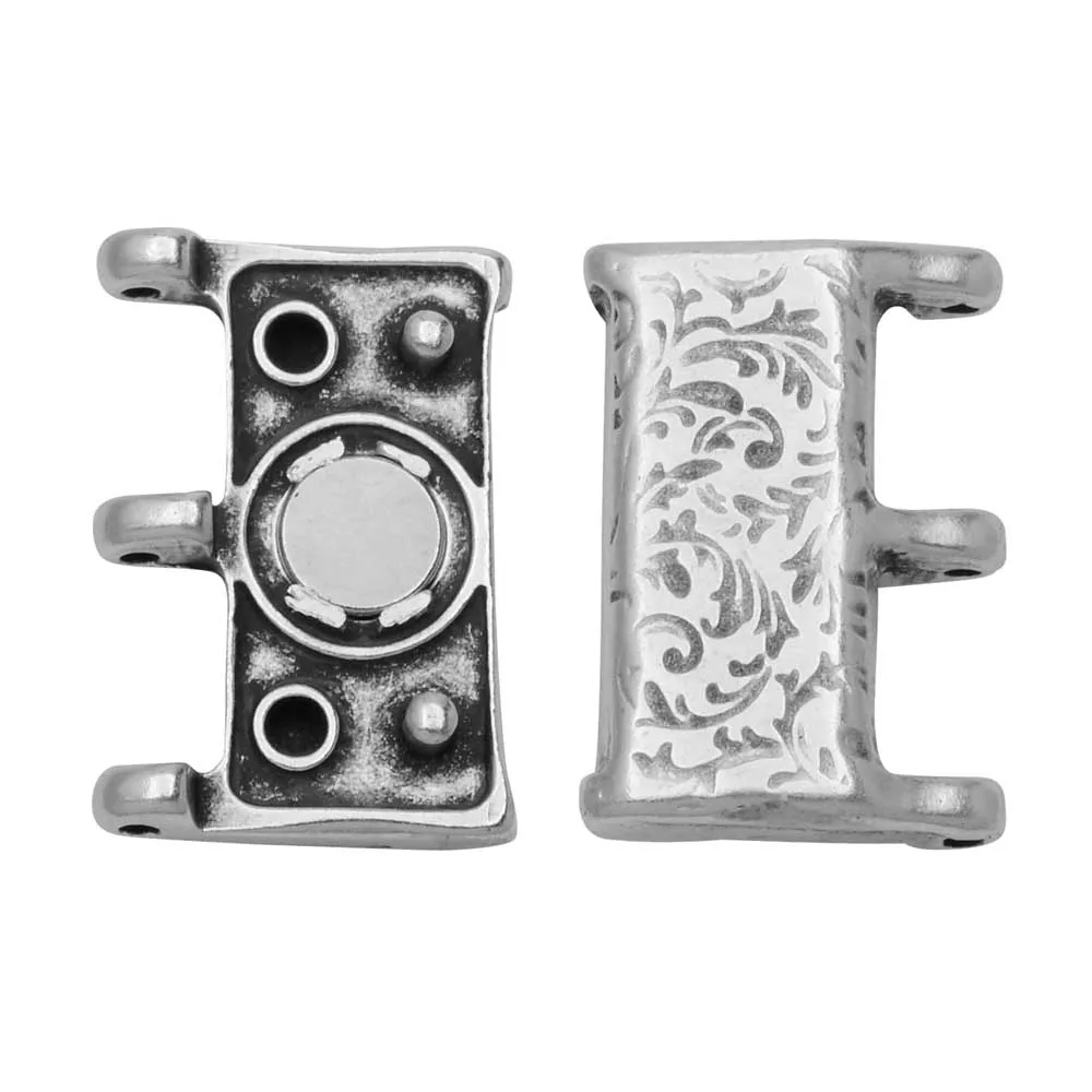Cymbal Magnetic Clasps for 8/0 Delica & Round Beads, Nisidia III, Rectangle 16x20mm,  1 Set,  Antiqued Silver Plated