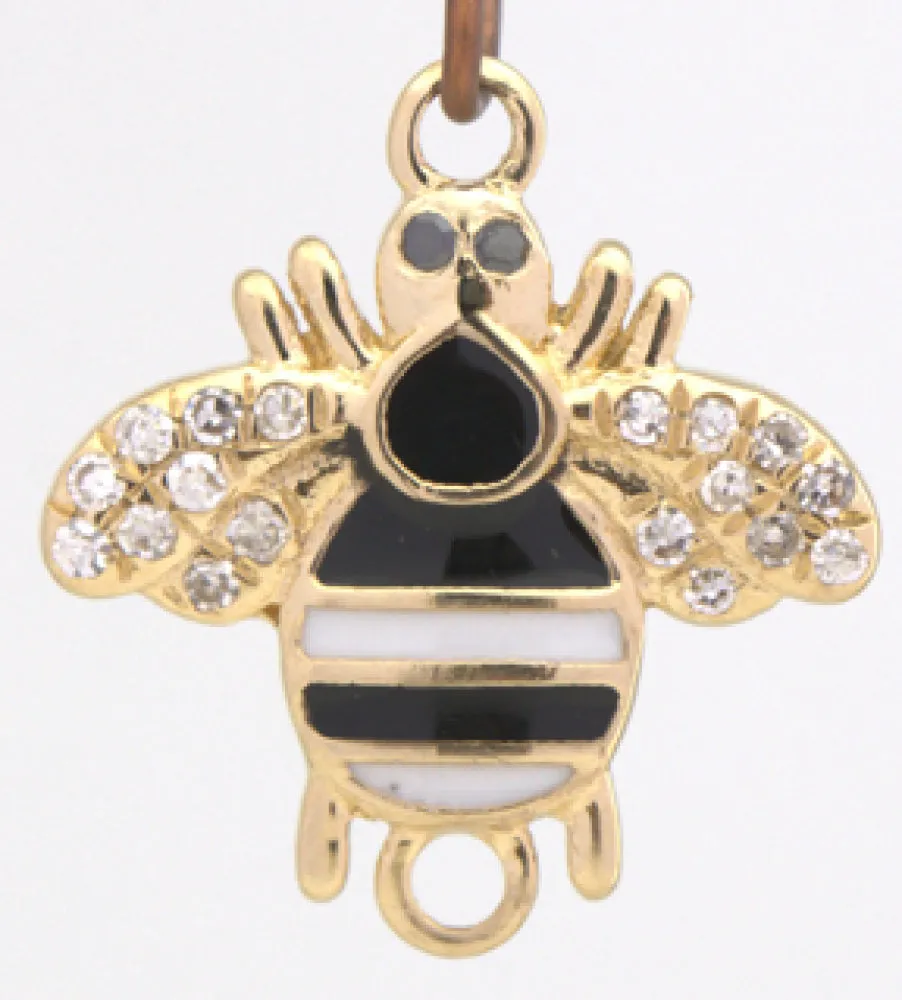 Diamond Bee Connector With Black White Enamel 9x12mm