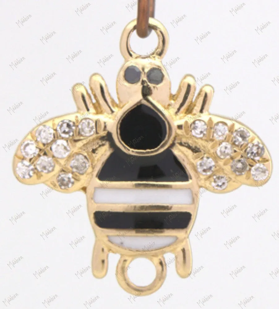 Diamond Bee Connector With Black White Enamel 9x12mm