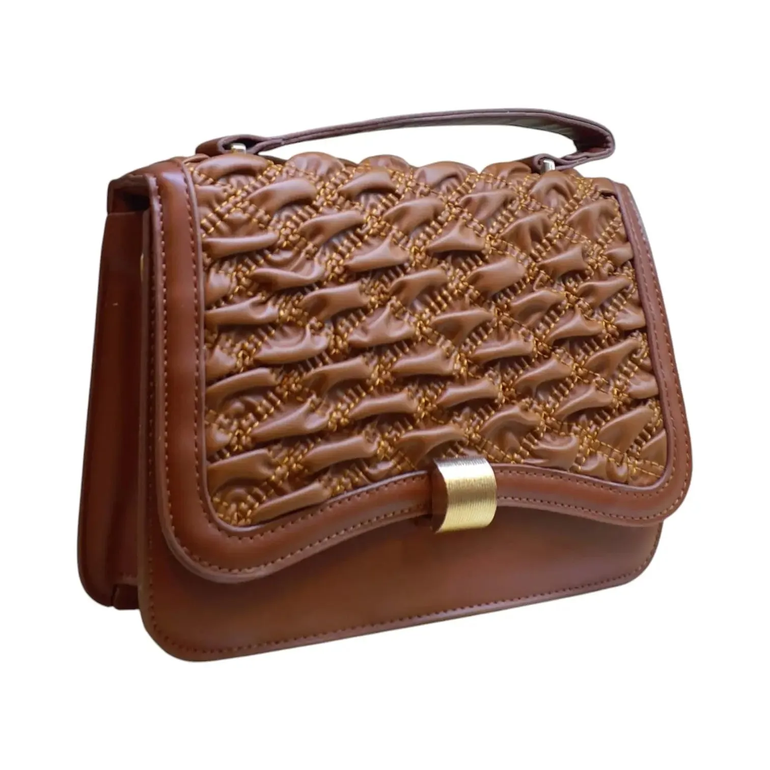 Embossed Shoulder Bag with Metal Accent Center