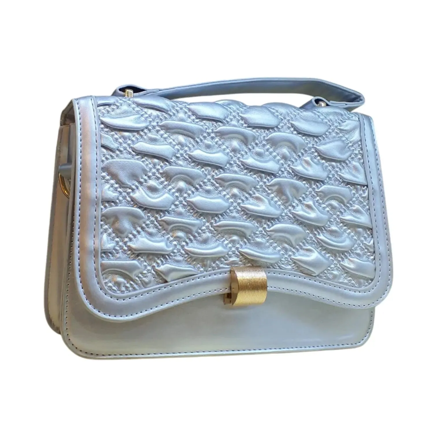 Embossed Shoulder Bag with Metal Accent Center