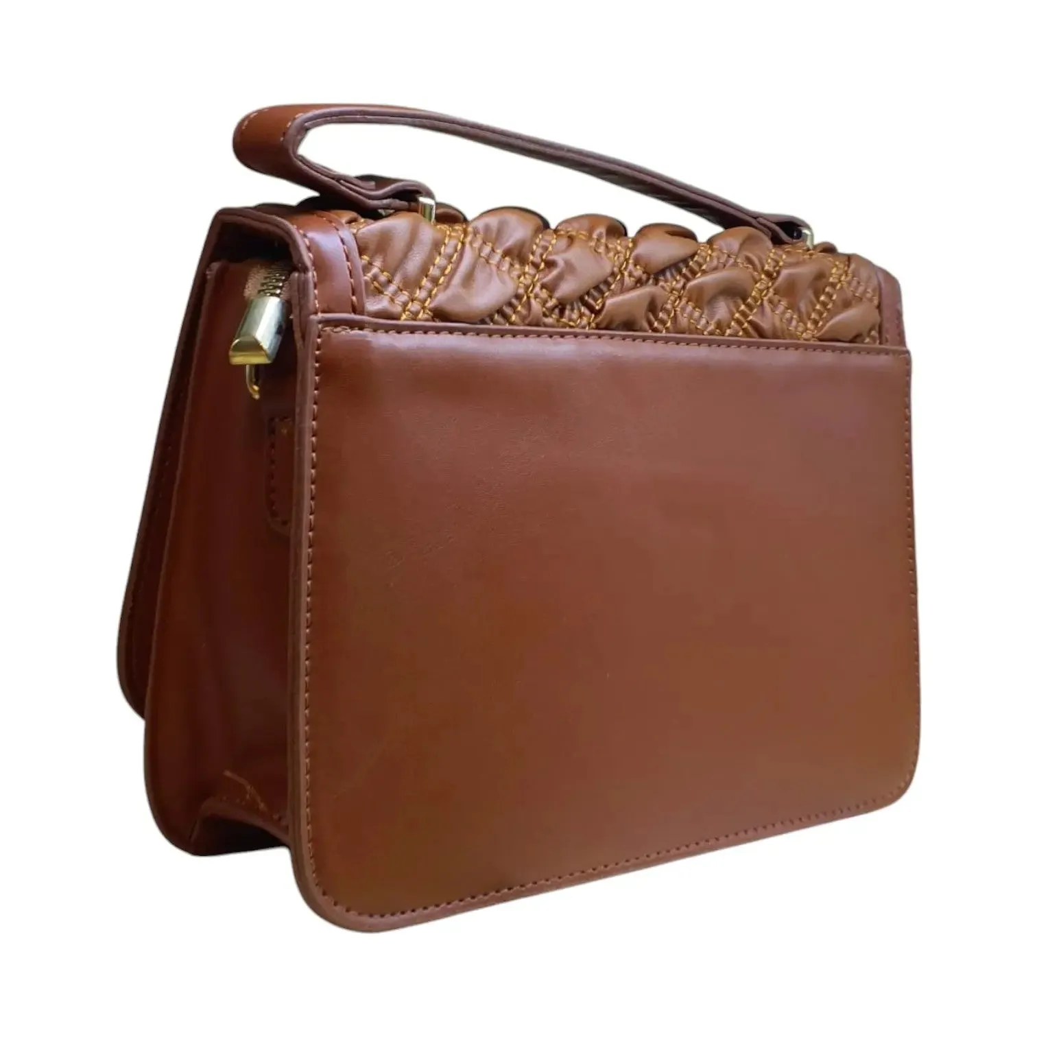 Embossed Shoulder Bag with Metal Accent Center