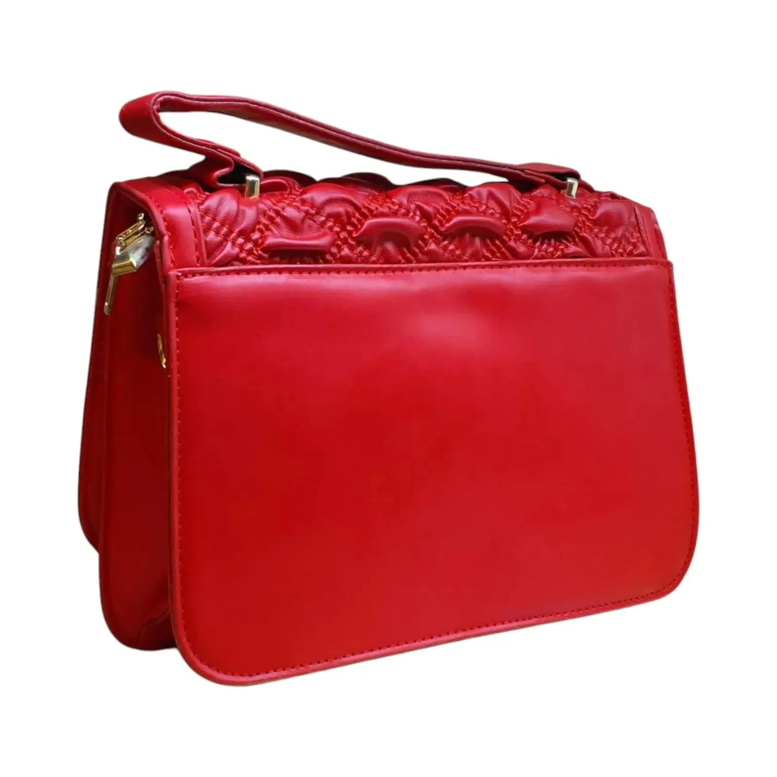 Embossed Shoulder Bag with Metal Accent Center