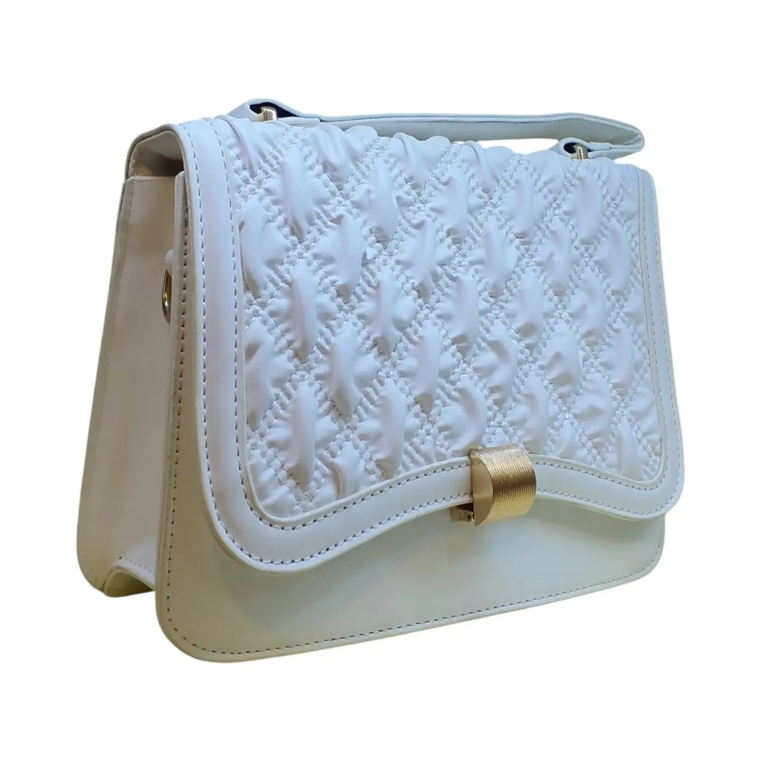 Embossed Shoulder Bag with Metal Accent Center
