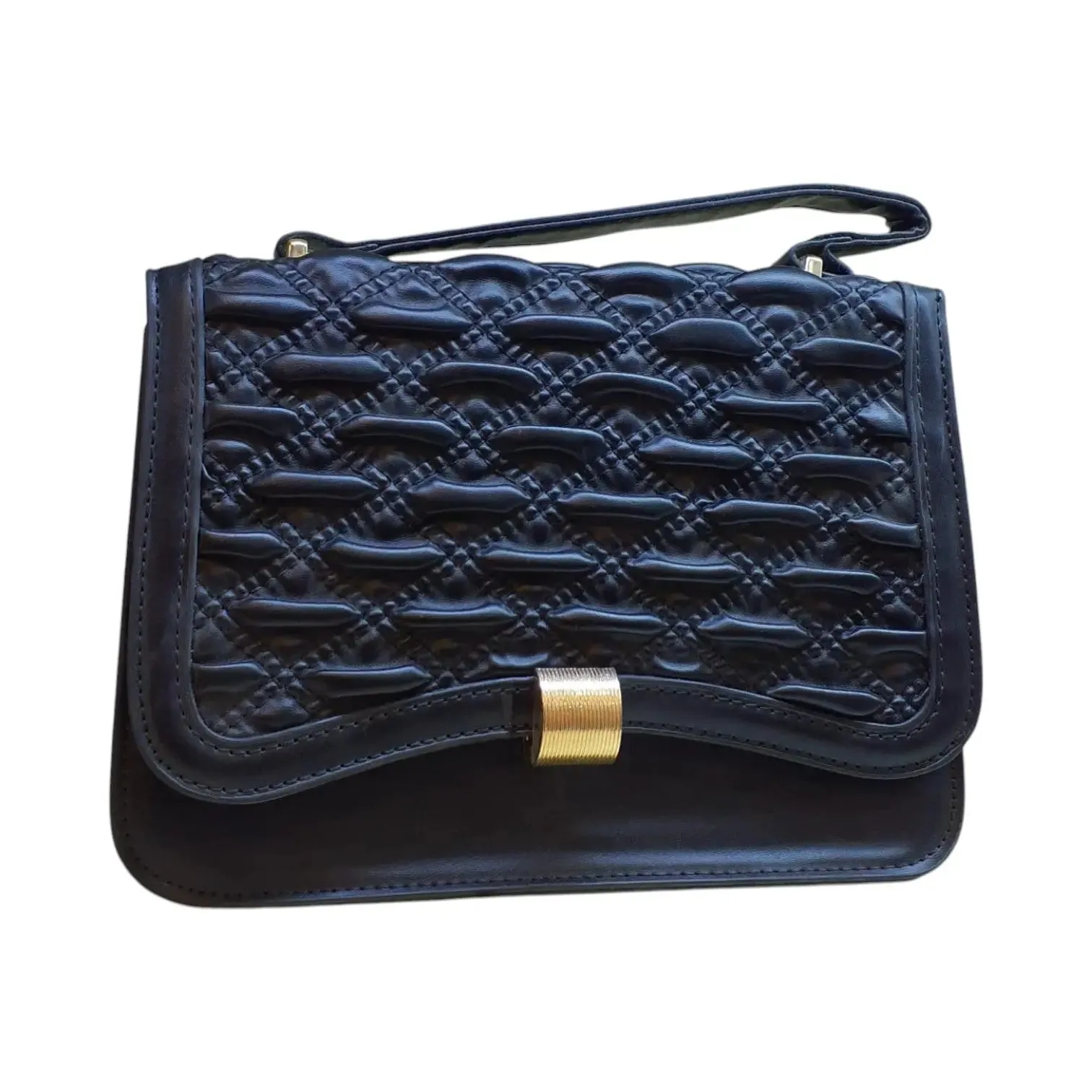 Embossed Shoulder Bag with Metal Accent Center