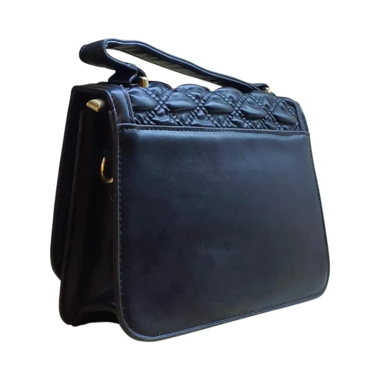 Embossed Shoulder Bag with Metal Accent Center