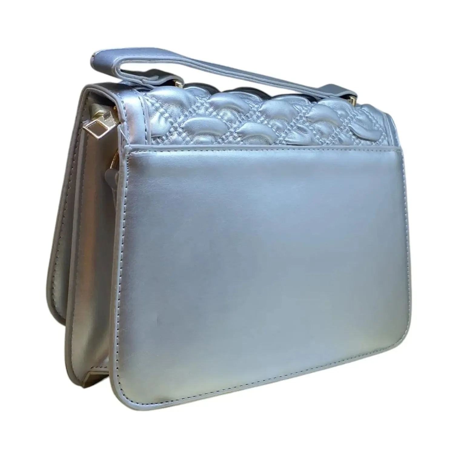 Embossed Shoulder Bag with Metal Accent Center