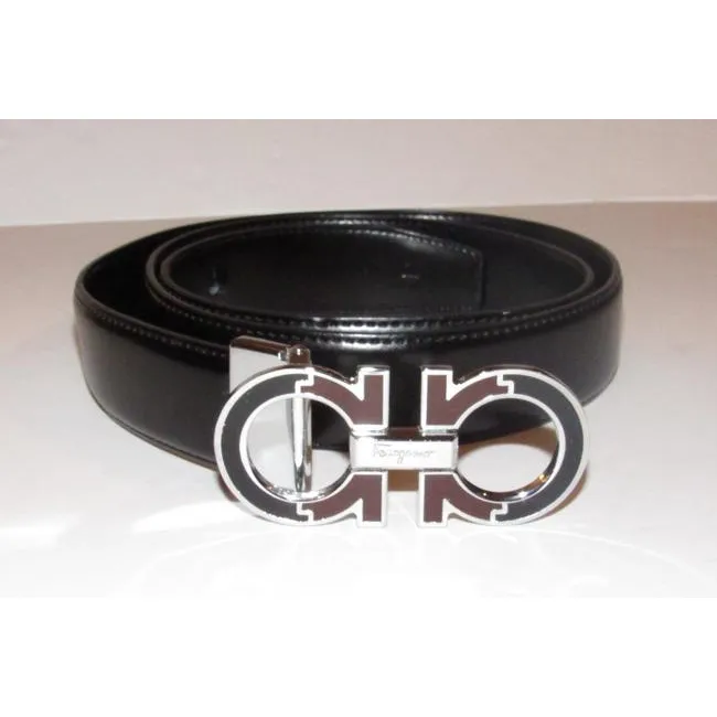 Ferragamo Black/Brown Belt w Chrome Buckle