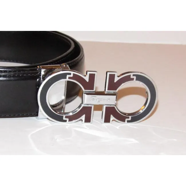 Ferragamo Black/Brown Belt w Chrome Buckle