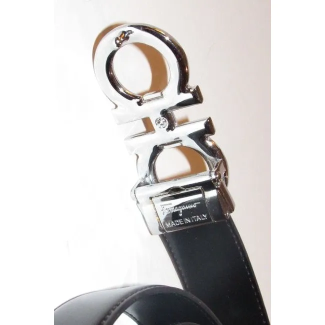 Ferragamo Black/Brown Belt w Chrome Buckle
