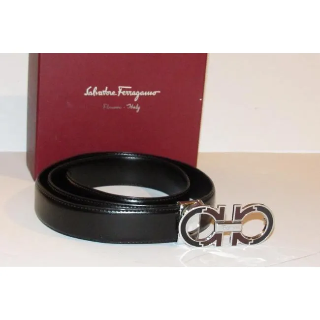 Ferragamo Black/Brown Belt w Chrome Buckle