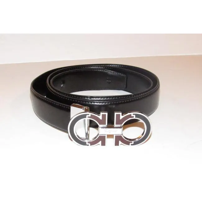 Ferragamo Black/Brown Belt w Chrome Buckle