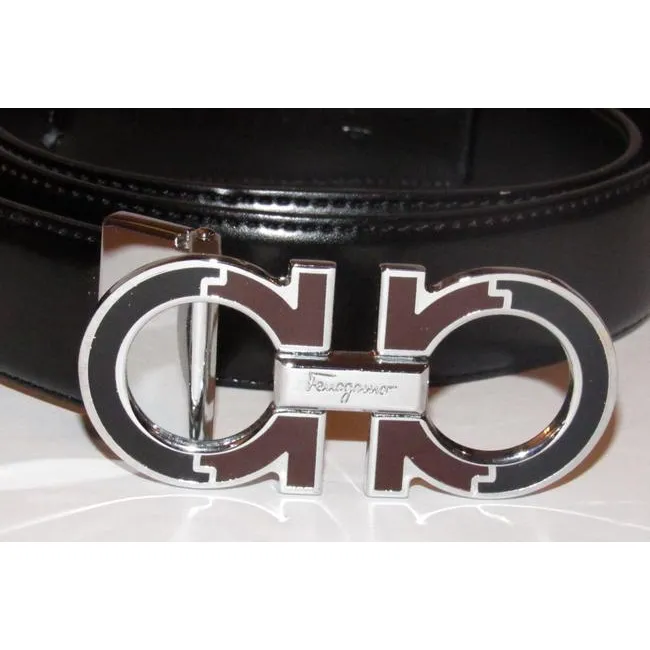 Ferragamo Black/Brown Belt w Chrome Buckle