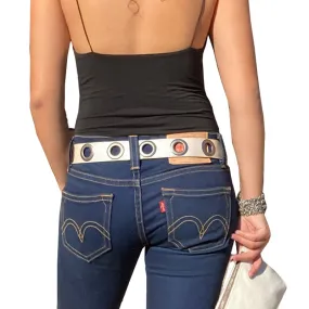 Grommet Belt - Cream wAntique Nickel