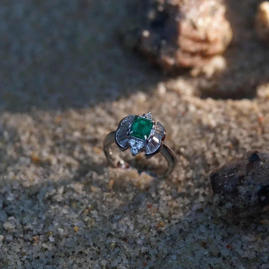 INFINITY - PT900 White Platinum Emerald and Diamond Ring