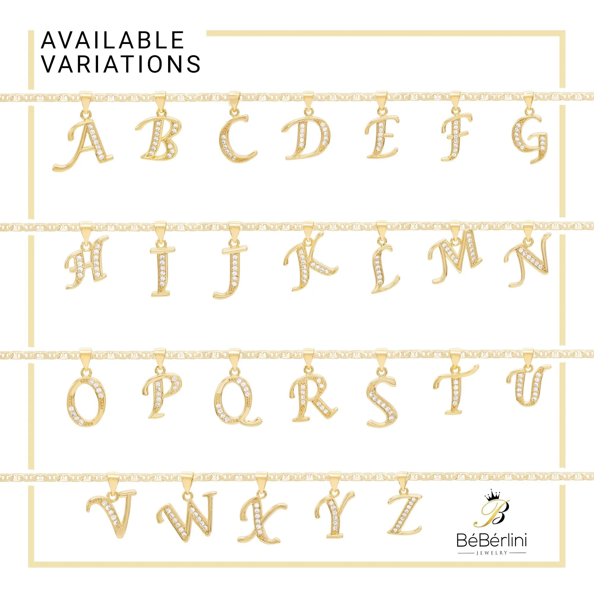 Initial A-Z Alphabet Letter CZ Pendant 14K Anklet Bracelet Gold Filled Mariner Set 10" WomenJewelry 3 mm