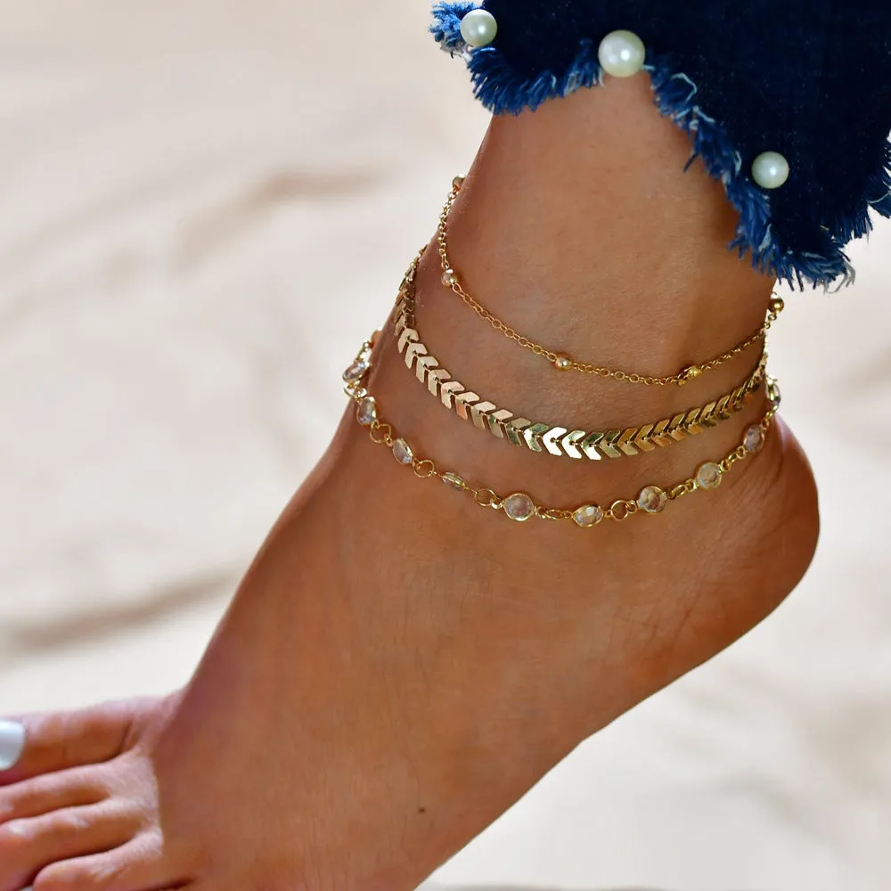 Jewelry Multilayer Popular Airplane Crystal Beach Anklet