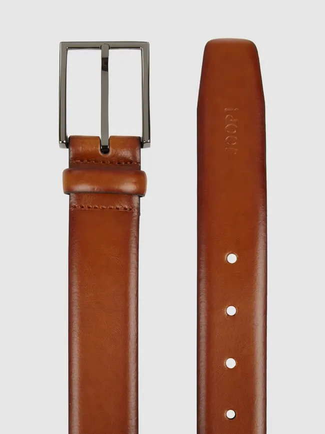 Leather belt with embossed JOOP! logo, cognac color