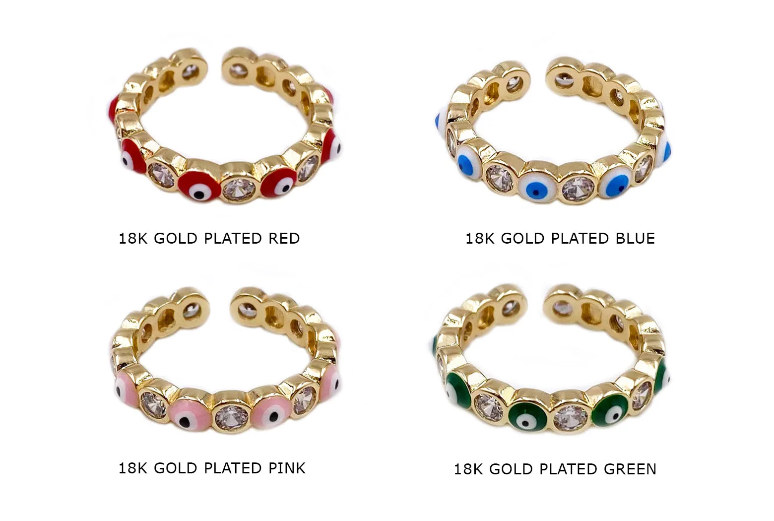 MP4080 18K Gold Plated Evil Eye EternitRing CHOOSE COLOR BELOW